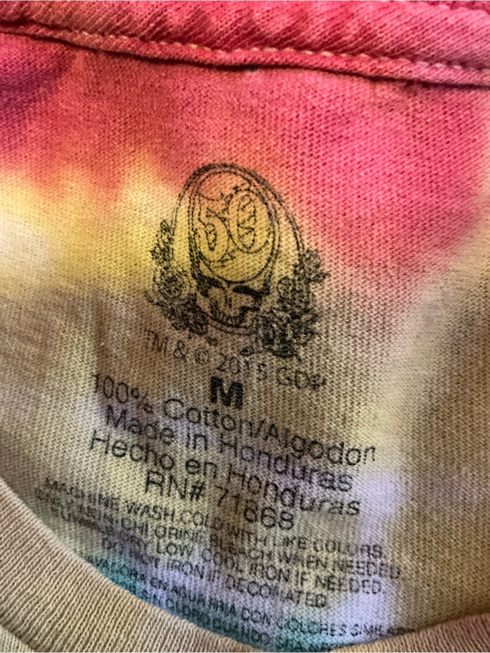 Grateful Dead 50 Years Dancing Bears Tie Dye T Shirt 2015 Anniversary Medium - Picture 2 of 11